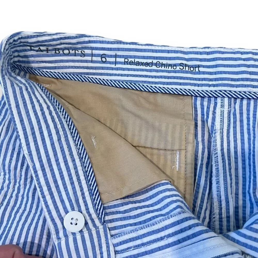 Talbots Seersucker Relaxed Chino Shorts 6 Blue White Striped 7